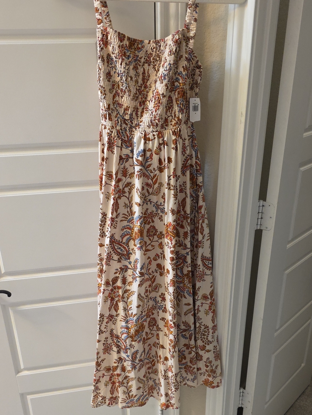 Old Navy Cream Floral Smocked Maxi Dress with Rust & Blue Prints